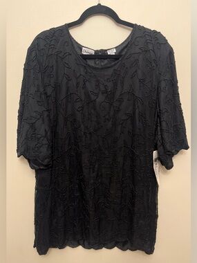 NWT Vintage Channa Silk Beaded Short Sleeve Top Women's Size 3X Whimsigoth Glam